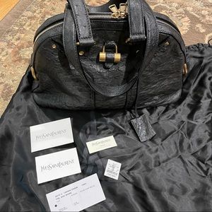 YSL genuine ostrich Muse Bag medium black